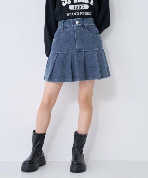 Lovetoxic / ラブトキシック ショート・ハーフ・半端丈パンツ | 【みんなの声/ストレッチ】デニムライクカットプリーツスカート | 詳細1