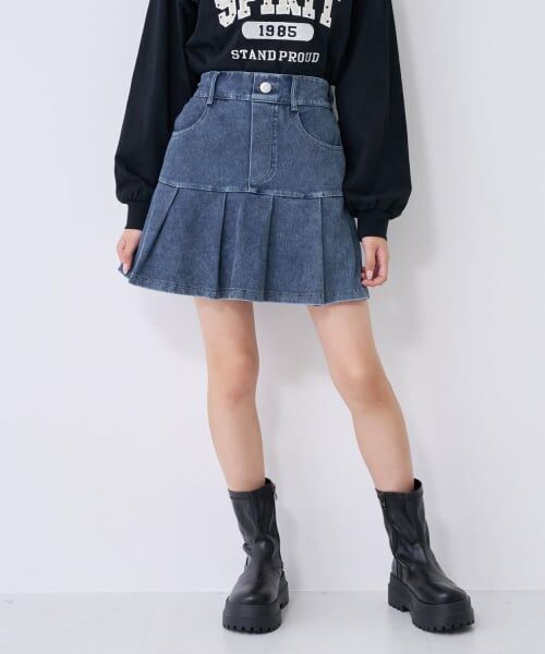 Lovetoxic / ラブトキシック ショート・ハーフ・半端丈パンツ | 【みんなの声/ストレッチ】デニムライクカットプリーツスカート | 詳細2