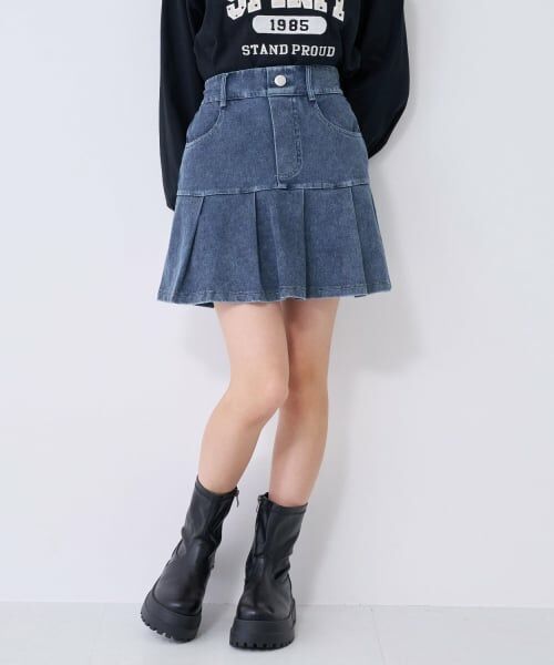 Lovetoxic / ラブトキシック ショート・ハーフ・半端丈パンツ | 【みんなの声/ストレッチ】デニムライクカットプリーツスカート | 詳細3