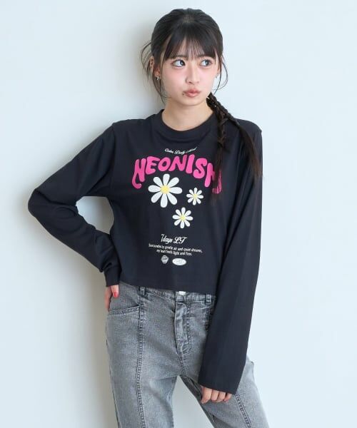 Lovetoxic / ラブトキシック Tシャツ | 【7days/綿100%/GOODPRICE】フラワーロゴ長袖Tシャツ(黒)