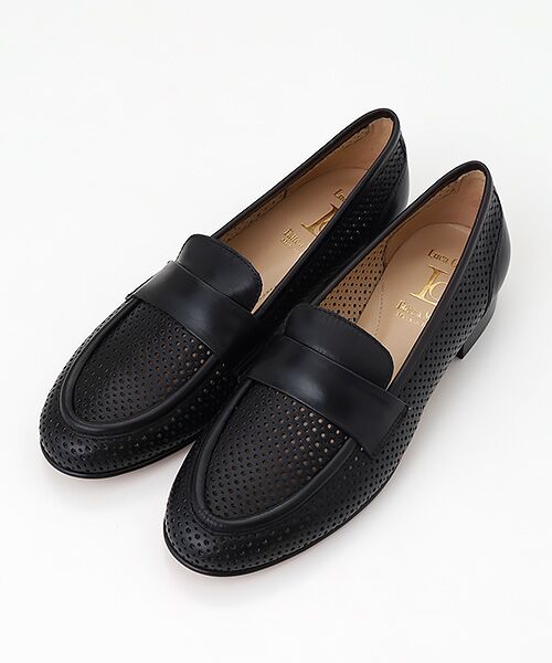 Luca Grossi / ルカ グロッシ フラットシューズ | パンチングレザーフラットローファー（BLK）