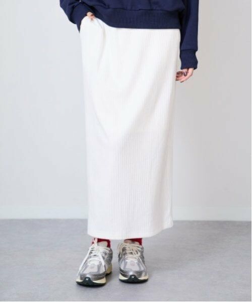 LUKU nari / ルクナーリ ミニ・ひざ丈スカート | カットリブタイトスカート（オフ ホワイト）