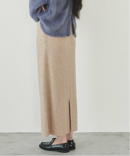 LUKU nari / ルクナーリ ミニ・ひざ丈スカート | カットリブタイトスカート（ベージュ）