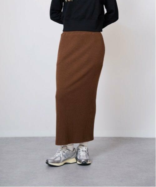 LUKU nari / ルクナーリ ミニ・ひざ丈スカート | カットリブタイトスカート（コゲ茶）