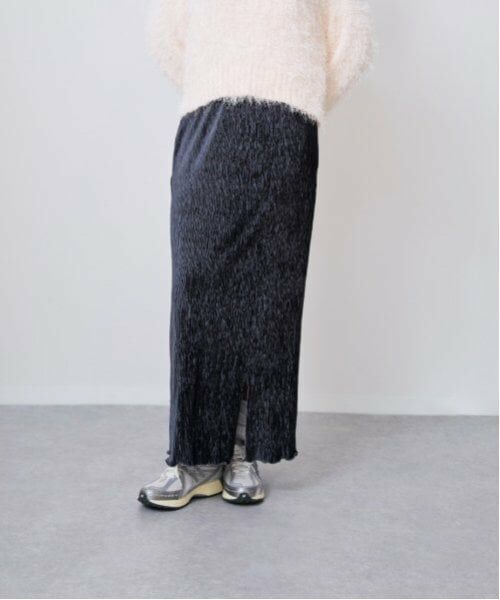 LUKU nari / ルクナーリ ミニ・ひざ丈スカート | ベロアプリーツスカート（ブルー グレー）