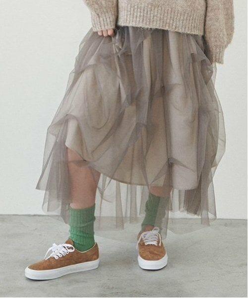 LUKU nari / ルクナーリ ミニ・ひざ丈スカート | チュールボリュームスカート（モカ）