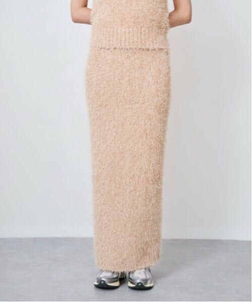 LUKU nari / ルクナーリ ミニ・ひざ丈スカート | フリンジニットスカート（ベージュ）