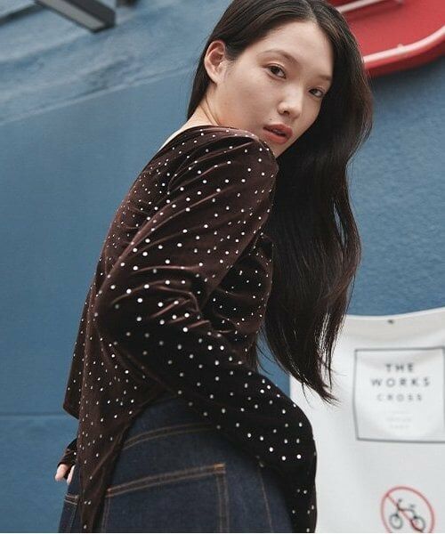 LUKU nari / ルクナーリ Tシャツ | ベロアスパンコールプルオーバー | 詳細1