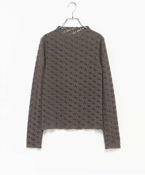 LUKU nari / ルクナーリ Tシャツ | リボンレーストップス（チャコール）