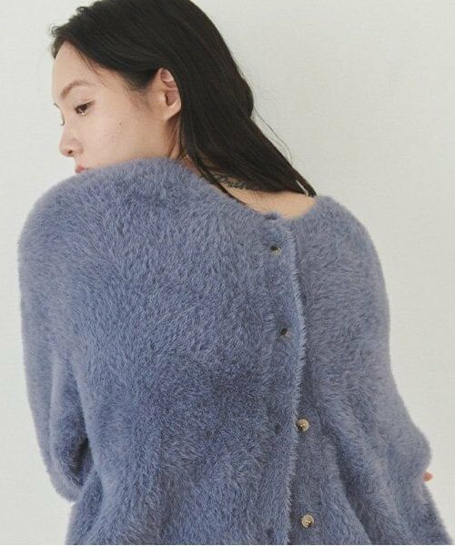 LUKU nari / ルクナーリ ニット・セーター | シャギーニュアンスカーディガン（ブルー）