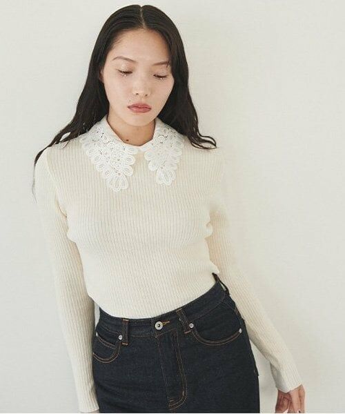 LUKU nari / ルクナーリ ニット・セーター | エリ刺繍ニットプルオーバー | 詳細1