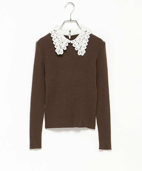 LUKU nari / ルクナーリ ニット・セーター | エリ刺繍ニットプルオーバー（コゲ茶）