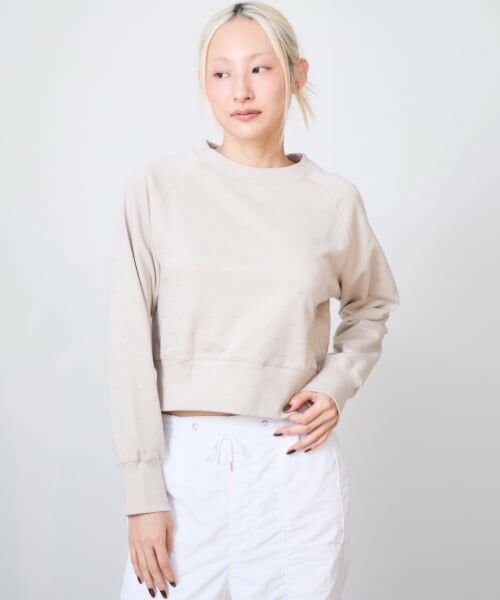 LUKU nari / ルクナーリ スウェット | ラインストーン裏毛プルオーバー（ベージュ）