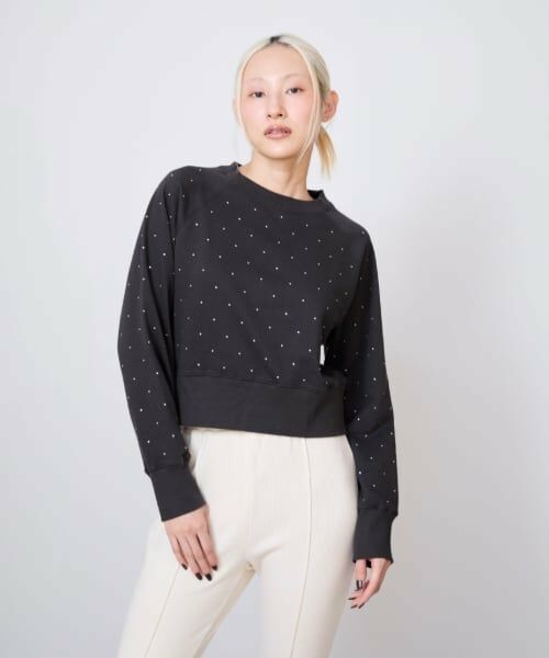 LUKU nari / ルクナーリ スウェット | ラインストーン裏毛プルオーバー（チャコール）