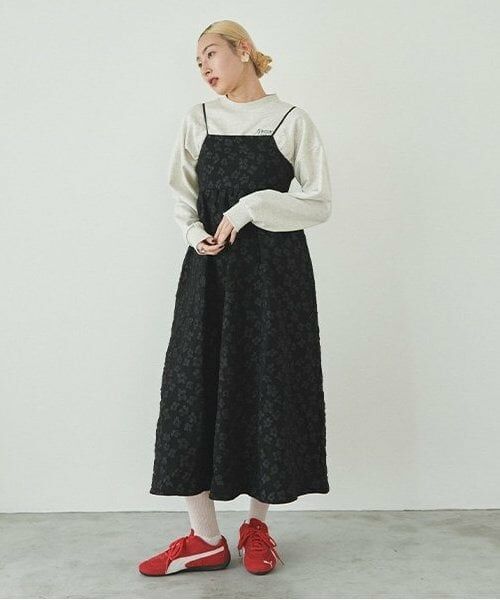 LUKU nari / ルクナーリ ミニ丈・ひざ丈ワンピース | 花ジャガードキャミワンピース | 詳細5