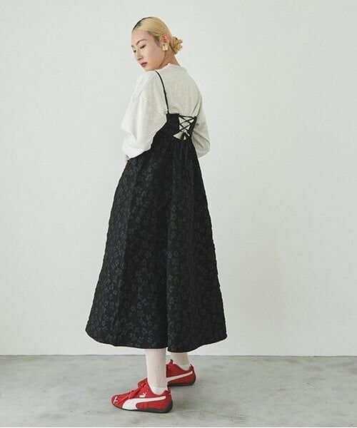 LUKU nari / ルクナーリ ミニ丈・ひざ丈ワンピース | 花ジャガードキャミワンピース | 詳細6