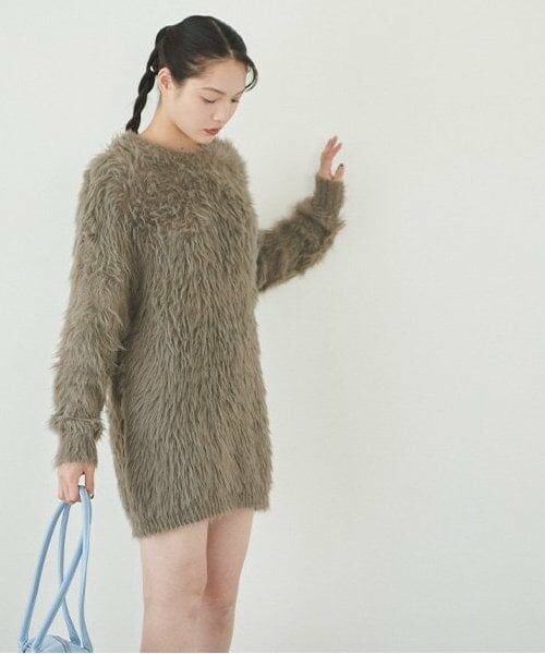 LUKU nari / ルクナーリ ミニ丈・ひざ丈ワンピース | シャギーミニワンピース（モカ茶）