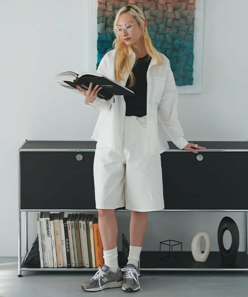 LUKU nari / ルクナーリ ショート・ハーフ・半端丈パンツ | デニムワイドハーフパンツ（オフ ホワイト）