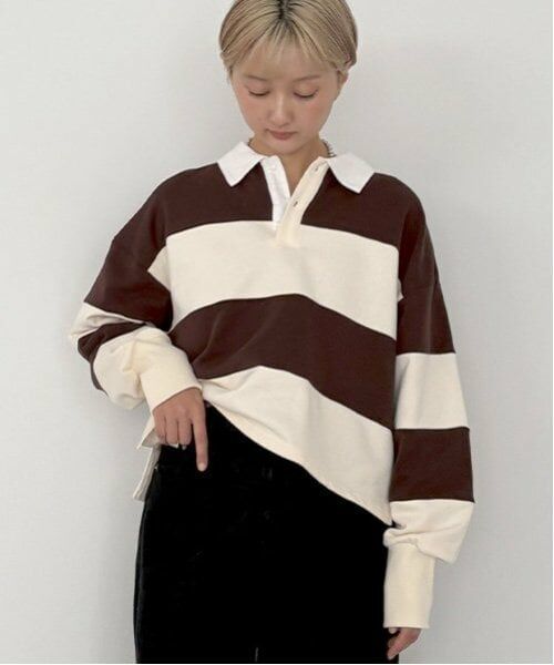 LUKU nari / ルクナーリ その他トップス | スウェットポロシャツ（茶）