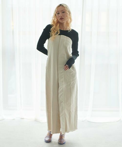 LUKU nari / ルクナーリ ミニ丈・ひざ丈ワンピース | デニムビスチェワンピース（生成）