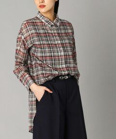 綿麻チェック ロングシャツ