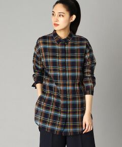 綿麻チェック ロングシャツ