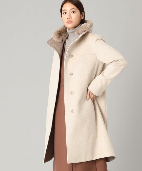 ステンカラーコート アンゴラ ウール 日本製 上品 高級 デザイン襟 暖かい-