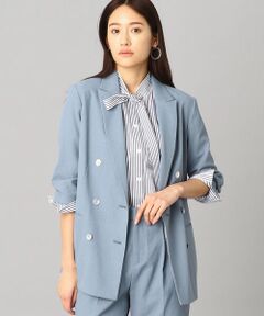 【セットアップ対応】綿麻ポリエステルストレッチ ダブルブレストジャケット