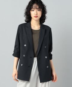 【セットアップ対応】麻混オックスシャンブレーストレッチ ダブルブレストジャケット