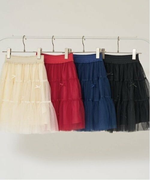 Lycee mine / リセマイン ミニ・ひざ丈スカート | 【新色追加】リボン付きティアードチュールスカート | 詳細1
