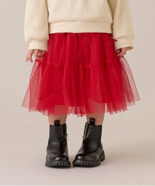 Lycee mine / リセマイン ミニ・ひざ丈スカート | 【新色追加】リボン付きティアードチュールスカート（赤）