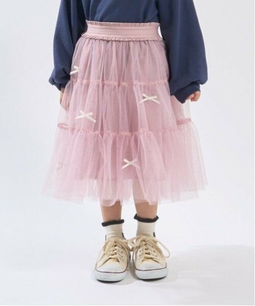 Lycee mine / リセマイン ミニ・ひざ丈スカート | 【新色追加】リボン付きティアードチュールスカート（ピンク）