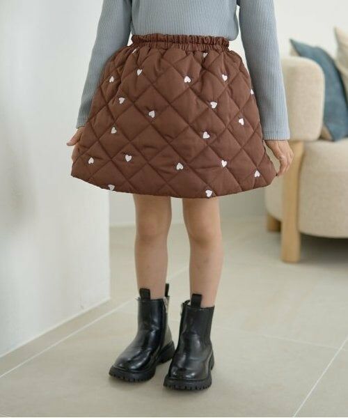 Lycee mine / リセマイン ミニ・ひざ丈スカート | 【インナーパンツ付き】キルティングギャザーたっぷりスカート（コゲ茶）