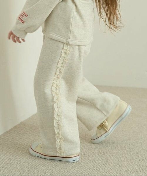 Lycee mine / リセマイン その他パンツ | 【毛玉バイバイ裏起毛裏毛】サイドフリルワイドシルエットスウェットパンツ（オートミール）
