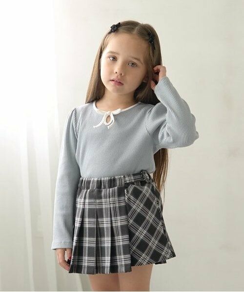 Lycee mine / リセマイン Tシャツ | 【ミニ丈】バイカラーテレコトップス（ブルー グレー）