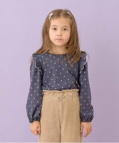 Lycee mine / リセマイン Tシャツ | 【型崩れしないやわらかコットン】フリル付きボリュームスリーブ総柄Tシャツ