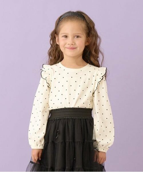 Lycee mine / リセマイン Tシャツ | 【型崩れしないやわらかコットン】フリル付きボリュームスリーブ総柄Tシャツ（アイボリー）