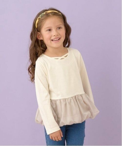 Lycee mine / リセマイン Tシャツ | 【型崩れしないやわらかコットン】デザインネックバルーンペプラムTシャツ（アイボリー）