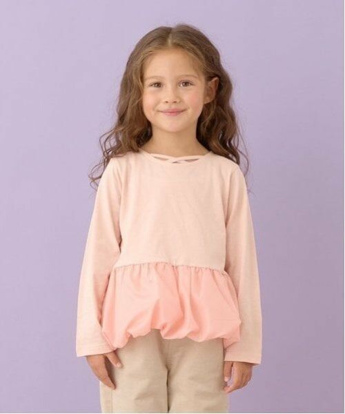 Lycee mine / リセマイン Tシャツ | 【型崩れしないやわらかコットン】デザインネックバルーンペプラムTシャツ（ピンク）