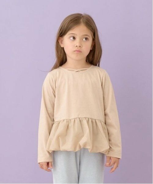 Lycee mine / リセマイン Tシャツ | 【型崩れしないやわらかコットン】デザインネックバルーンペプラムTシャツ（ベージュ）