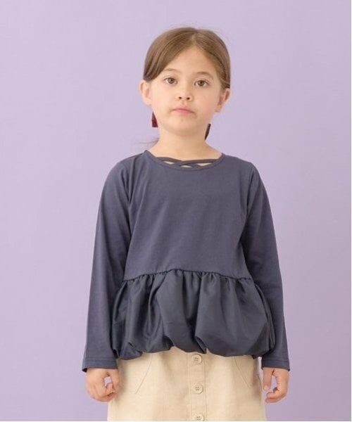 Lycee mine / リセマイン Tシャツ | 【型崩れしないやわらかコットン】デザインネックバルーンペプラムTシャツ（紺）