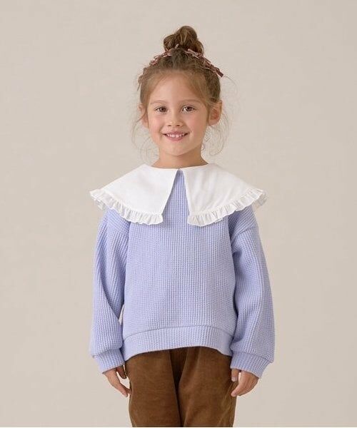 Lycee mine / リセマイン スウェット | 【ふわふワッフル】フリル衿付きトップス（ブルー グレー）