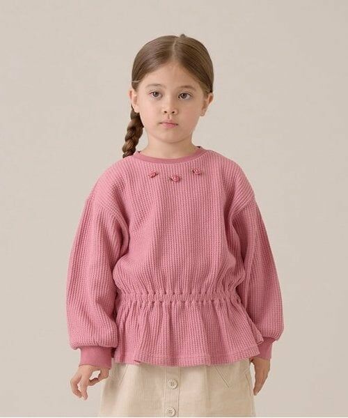 Lycee mine / リセマイン スウェット | 【ふわふワッフル】お花付きペプラムトップス（ピンク）