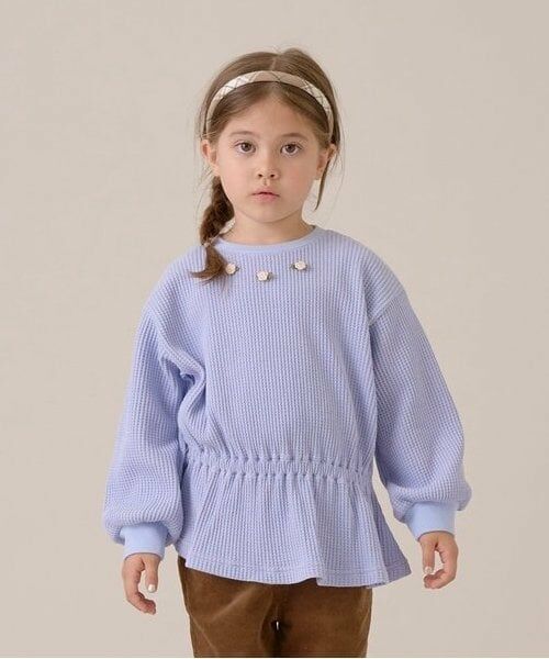 Lycee mine / リセマイン スウェット | 【ふわふワッフル】お花付きペプラムトップス（ブルー グレー）