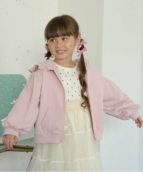 Lycee mine / リセマイン パーカー | 【毛玉バイバイ裏毛】リボン付きフリルジップパーカ（ライト ピンク）