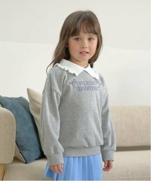 Lycee mine / リセマイン スウェット | 【毛玉バイバイ裏毛】フリル衿付きロゴ刺しゅうスウェット（トップ グレー）