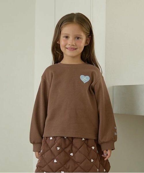 Lycee mine / リセマイン スウェット | 【毛玉バイバイ裏起毛裏毛】ハート刺しゅうボリュームスリーブスウェット（茶）