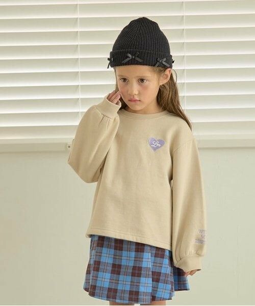 Lycee mine / リセマイン スウェット | 【毛玉バイバイ裏起毛裏毛】ハート刺しゅうボリュームスリーブスウェット（薄ベージュ）