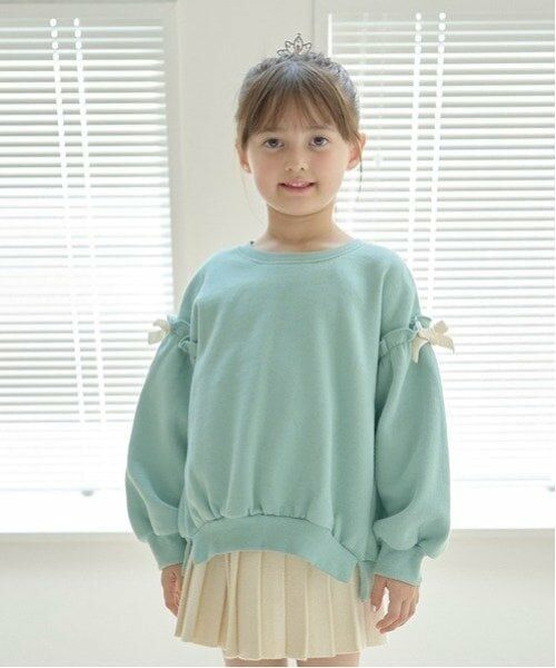 Lycee mine / リセマイン スウェット | 【毛玉バイバイ裏起毛裏毛】アソートリボン付きガーリートップス(エメラルドグリーン)