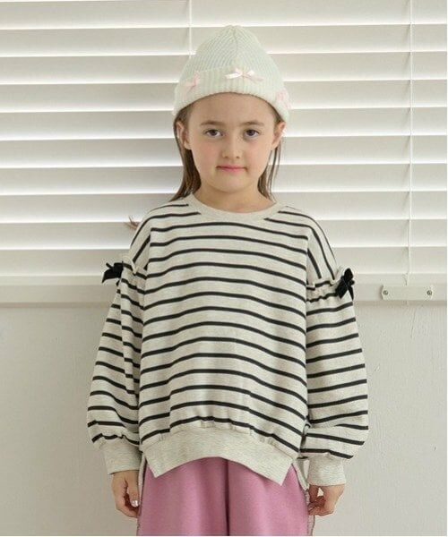 Lycee mine / リセマイン スウェット | 【毛玉バイバイ裏起毛裏毛】アソートリボン付きガーリートップス(黒)